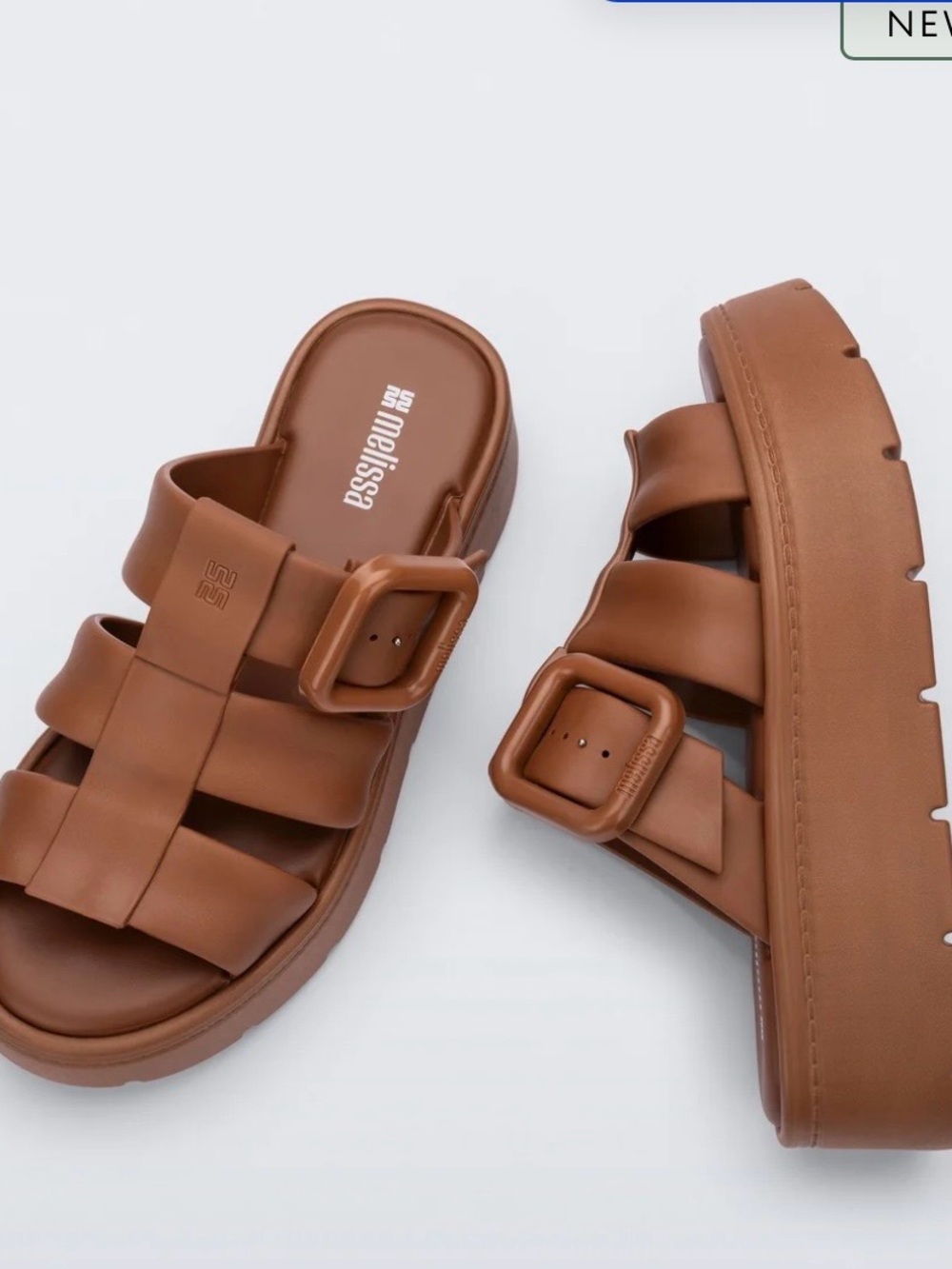 Melissa Platform Double-Buckle Slide Sandals in Brown